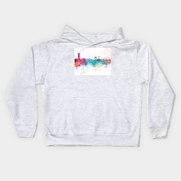 Brasilia skyline in watercolor Kids Hoodie by PaulrommerArt